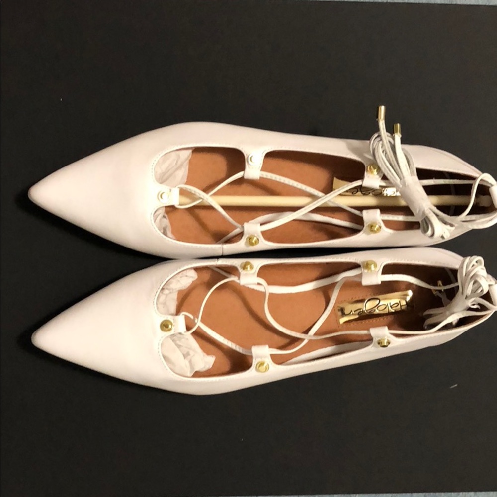 Brand New Halogen White leather lace up flats